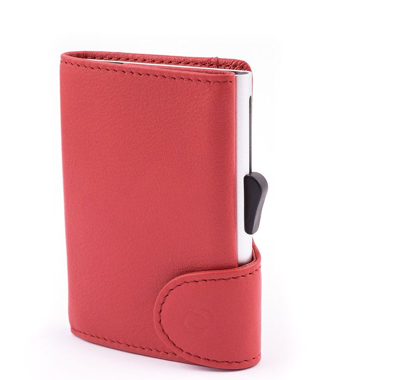 Porte-Cartes RFID Cuir Rouge Ciliegia / Boîtier Argent 