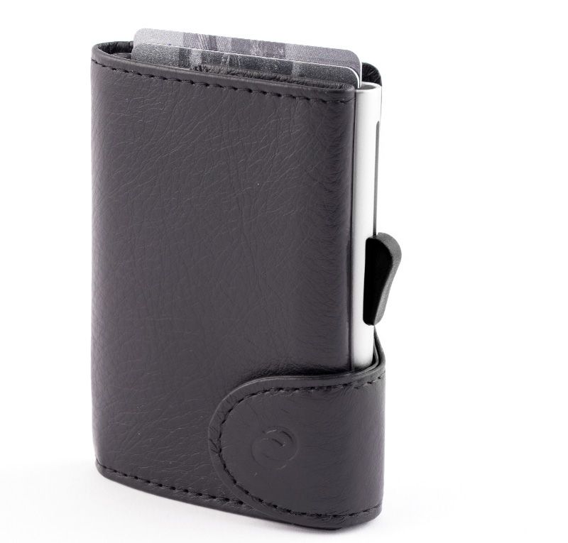 Porte-Cartes RFID cuir Vintage Blackwood Noir / Boîtier Argent 