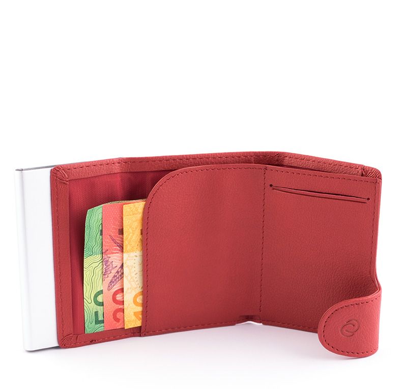 Porte-Cartes RFID Cuir Rouge Ciliegia / Boîtier Argent 