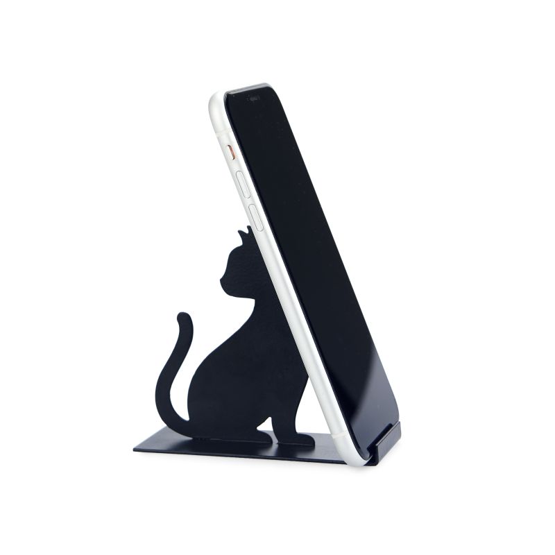 Support smartphone Feline noir métal