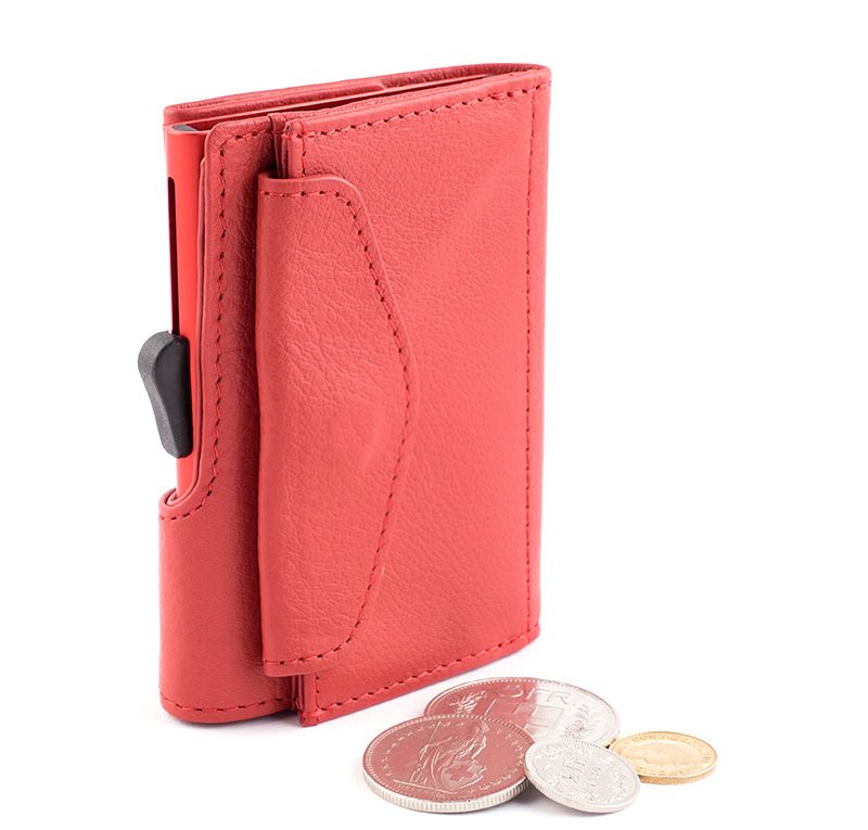 Porte-monnaie et cartes RFID en cuir Vintage Rouge Ciliegia 
