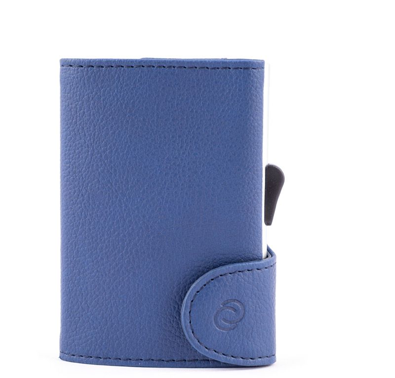 Porte-cartes RFID Similicuir (PU) Bleu Navy / Boîtier Argent 