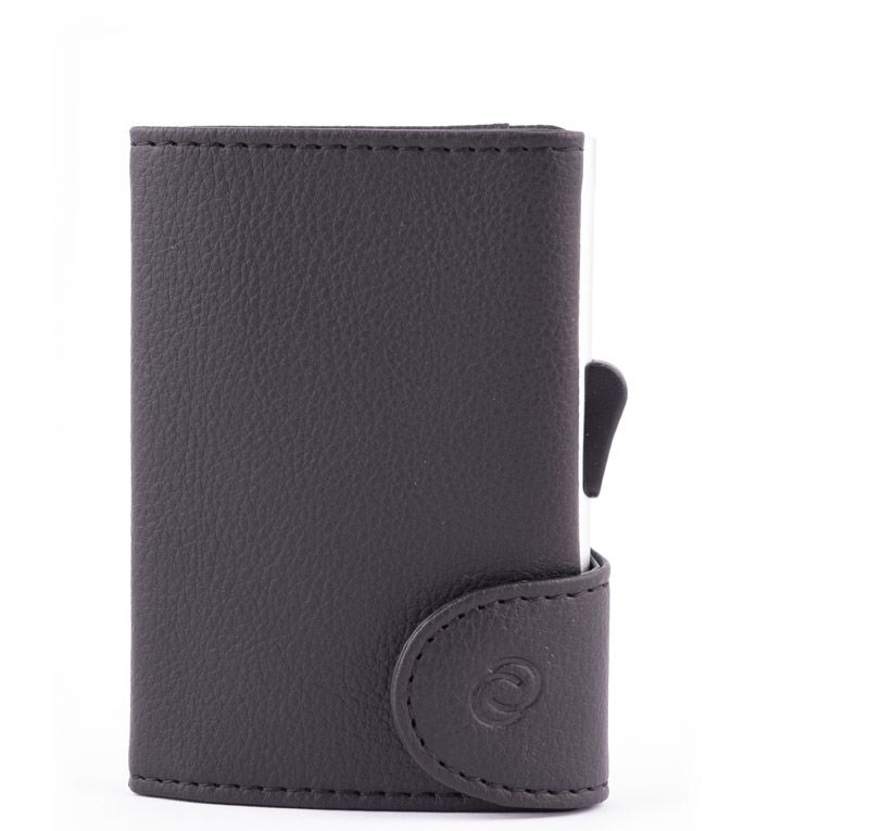 Porte-cartes RFID Similicuir (PU) Noir / Boîtier Argent 