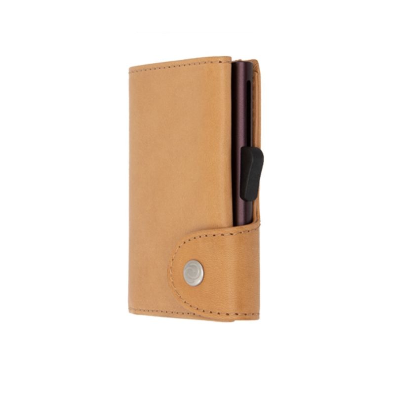 Porte-Cartes RFID cuir végétal Saddle  / Beige Boîtier Brun 