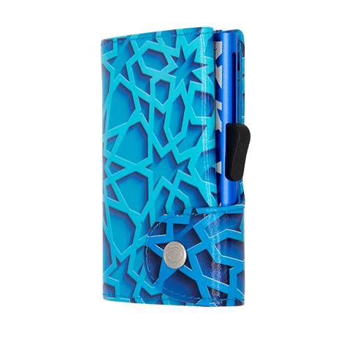 Porte-cartes RFID Cuir imprimé Tribe Blue / Boîtier Bleu