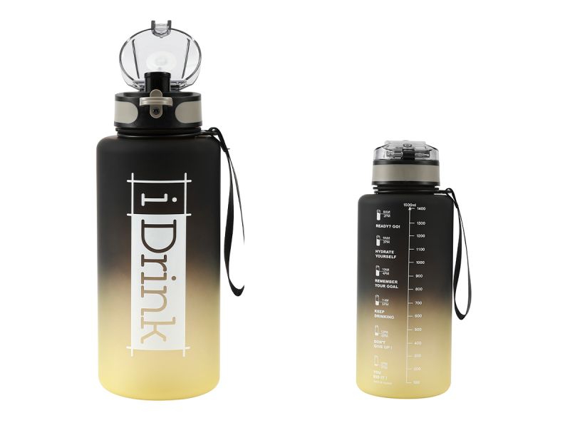 Tritan Motivational Bottle 1500ml noir &amp; jaune