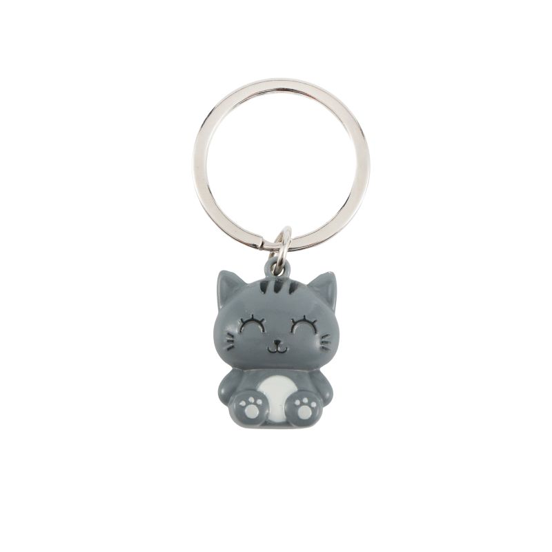 Porte-clés en métal Chat gris 