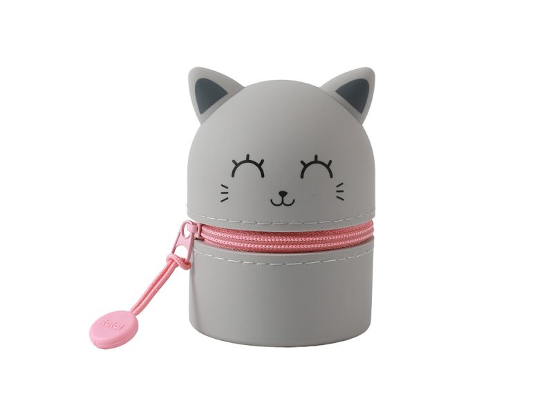 Trousse en silicone mini Chat gris