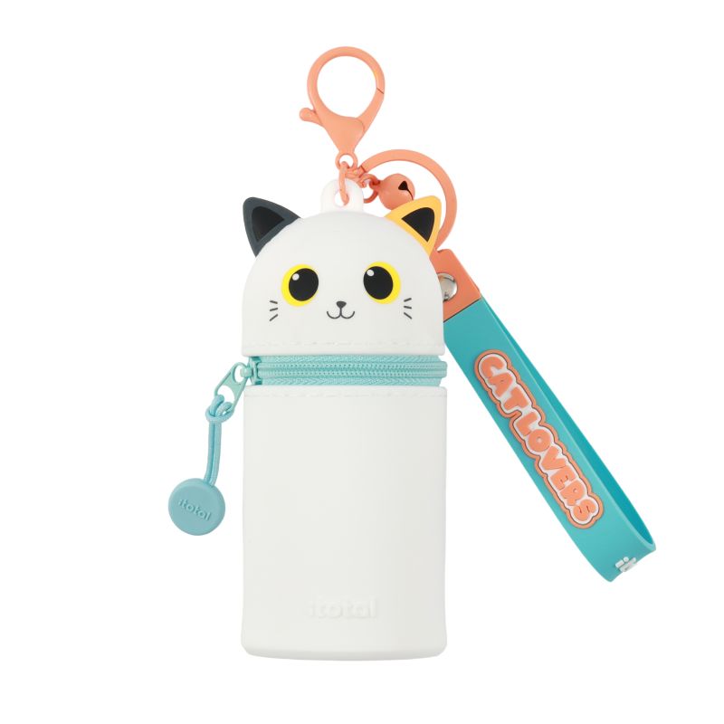 Porte-clés avec trousse en silicone Chat Chat blanc &amp; orange