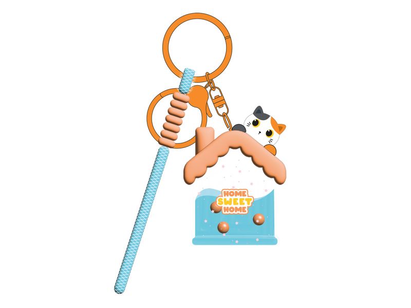 Porte-clés Maison Chat blanc &amp; orange