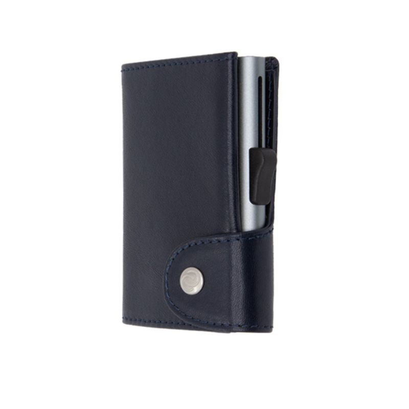 Porte-cartes XL RFID cuir végétal Montana / Bleu Marine Boîtier Gris 