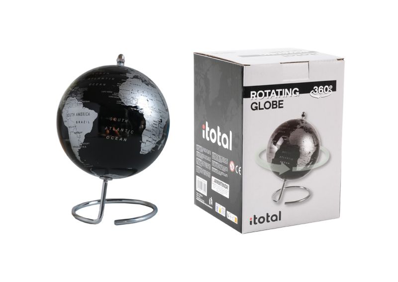 Globe Rotatif Design Noir &amp; Argent