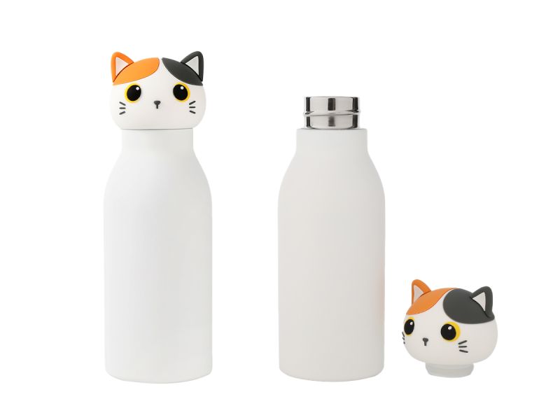 Fun Cap Bottle 420ml Chat blanc &amp; orange
