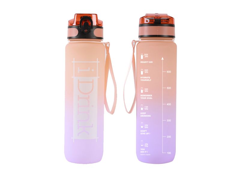Tritan Motivational Bottle 1000ml orange &amp; lilas