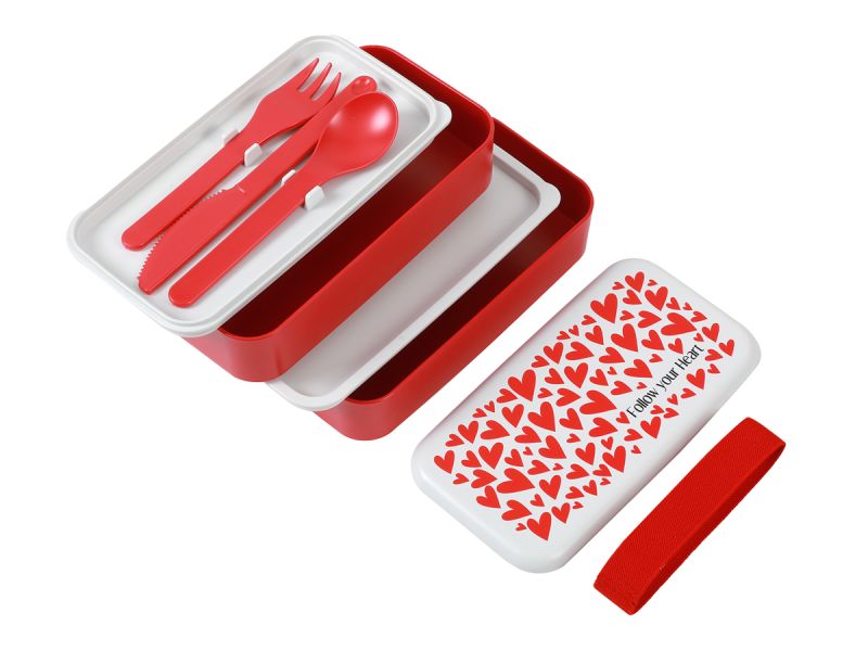 Lunch Box, Set 2 Box & couverts Heart 650 ml