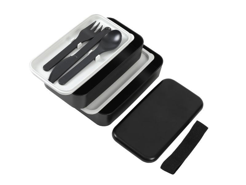 Lunch Box, Set 2 Box & couverts Noir 650 ml