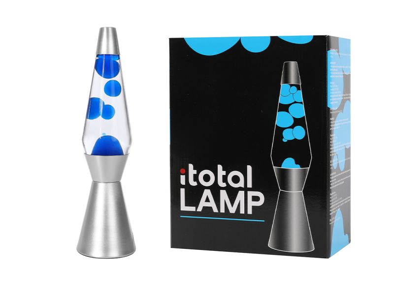 Lampe lave base argentée Liquide bleu/transparent