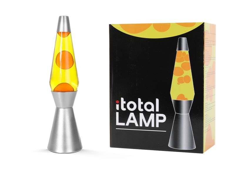 Lampe lave base argentée Liquide orange/jaune