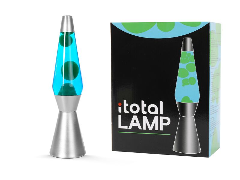 Lampe lave base argentée Liquide bleu/vert