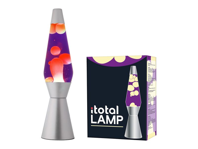 Lampe Lave 36 cm Base Argentée Liquide Violet/Cire Jaune