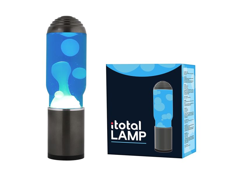 Lampe Lave Lampelave Base gris foncé, liquide bleu/cire blanche