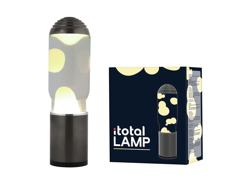 Lampe lave avec base Gris foncé, liquide transparent/cire blanche