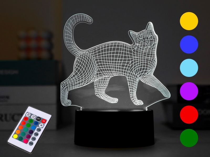 Lampe Led 3D Lampe avec télécommande Chat