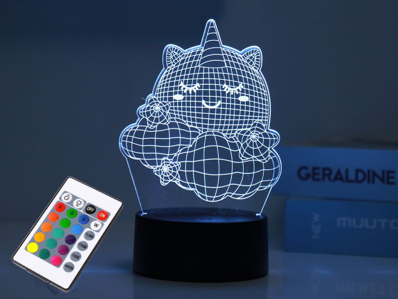 LAMPE Led 3D  Lampe avec télécommande Licorne