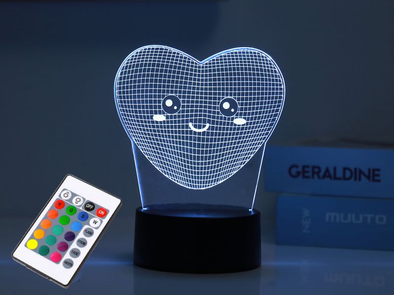 Lampe Led 3D Lampe avec télécommande Cœur