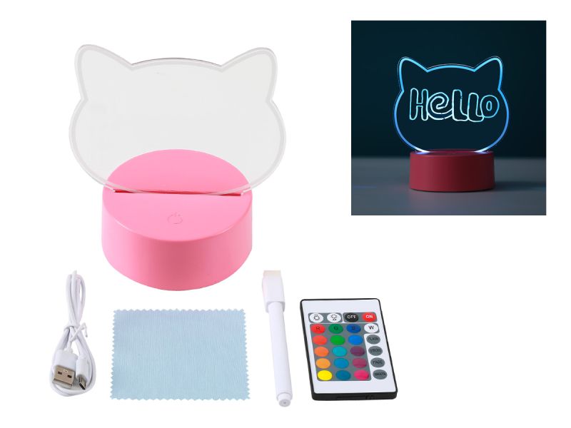 Lampe Led Message Motif Chat Rose