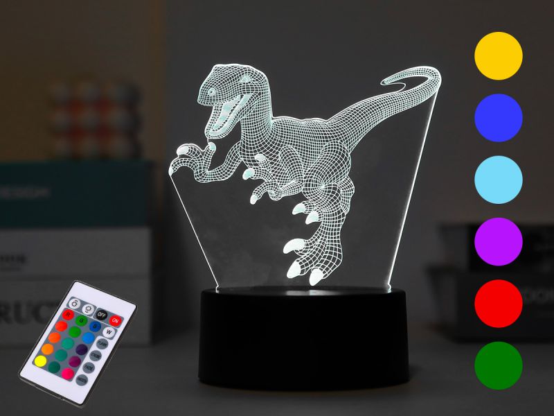 LAMPE Led 3D Lampe avec Télécommande Vélociraptor 