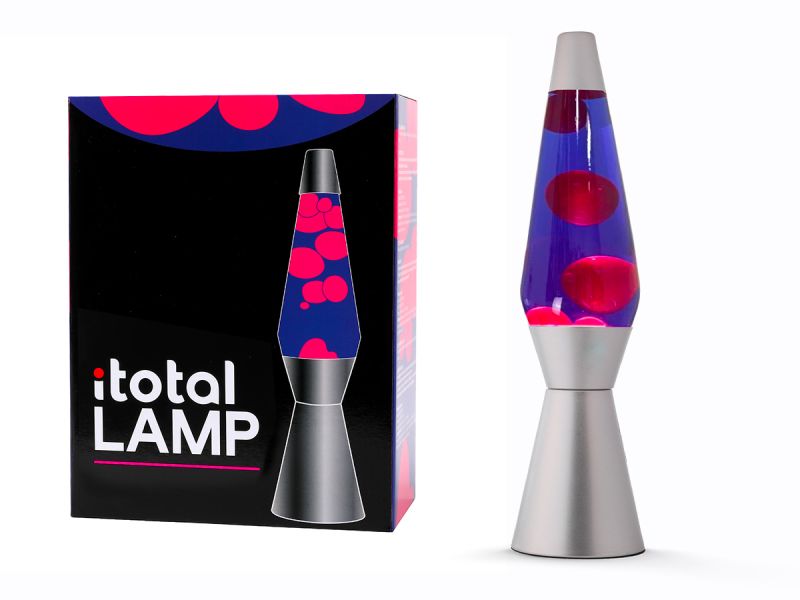 Lampe Lave Base argentée, liquide violet / rose, 36 cm