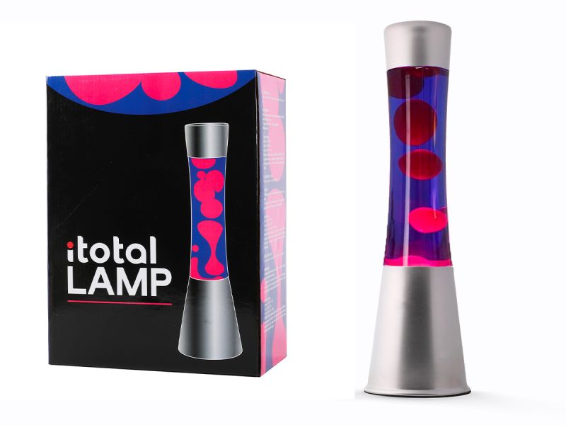 Lampe lave, base argentée Violet liquide/cire rose