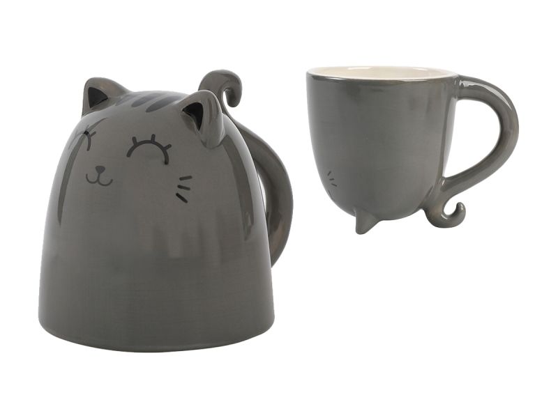 Tasse en céramique Up & Down 300ml Chat Gris
