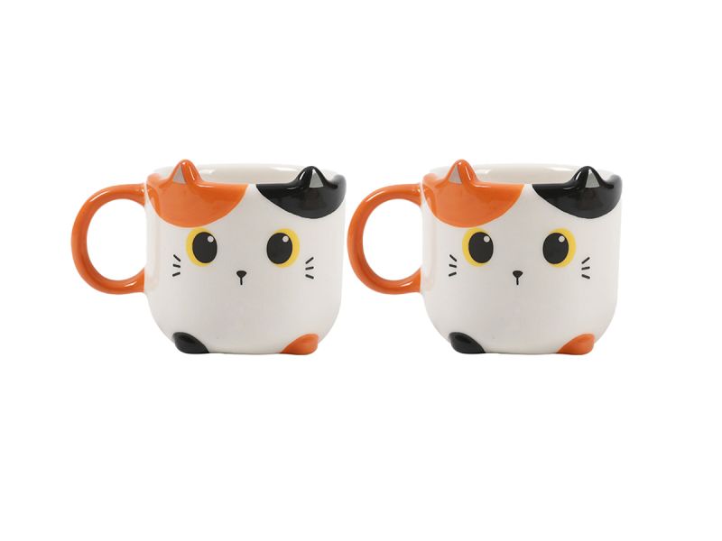 Tasse espresso en duo 90 ml Chat Blanc & Orange