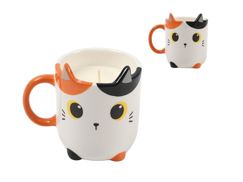 Tasse en céramique avec bougie Chat blanc & orange
