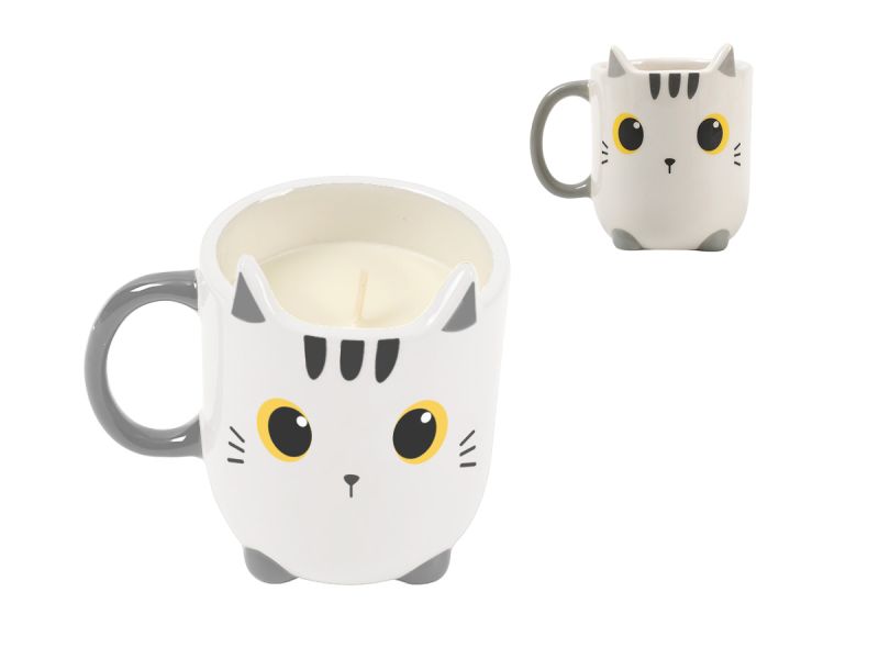 Tasse en céramique avec bougie Chat Blanc