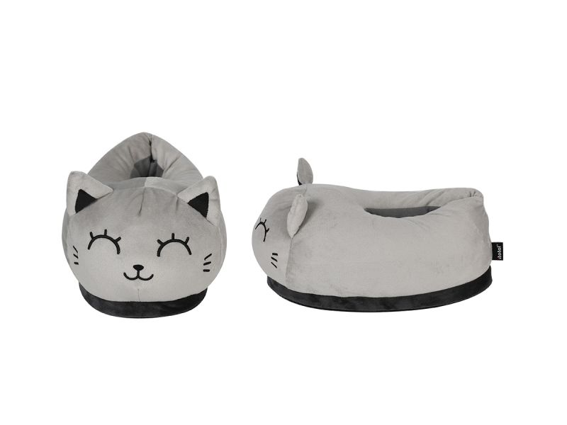 Pantoufles en peluche Chat gris