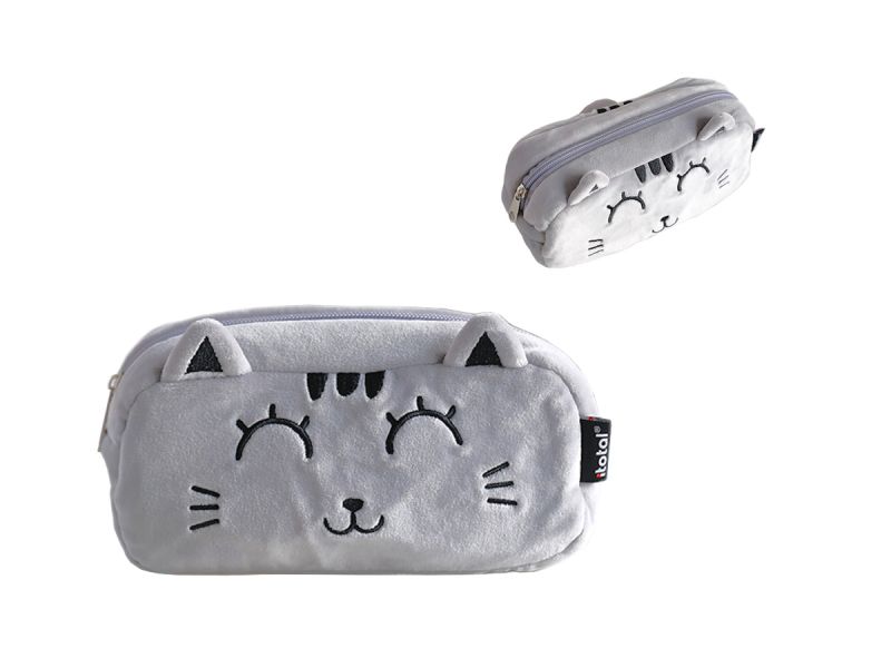 Etui en peluche Chat Gris