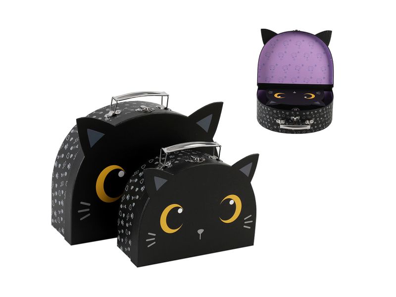 Boîte cadeaux en papier avec poignée - Set de 2 pièces Chat noir