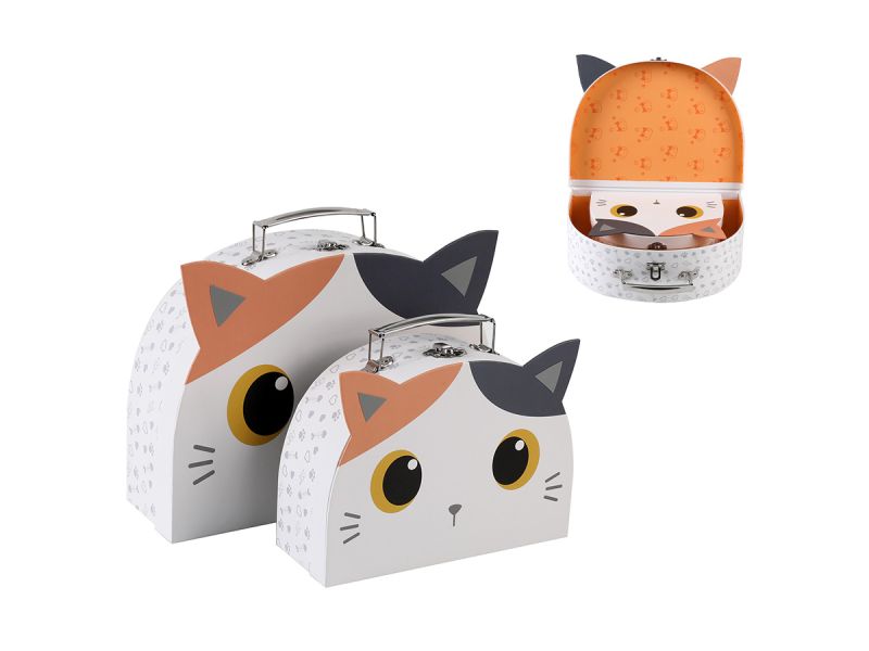 Boîte cadeaux en papier avec poignée - Set de 2 pièces Chat blanc &amp; orange