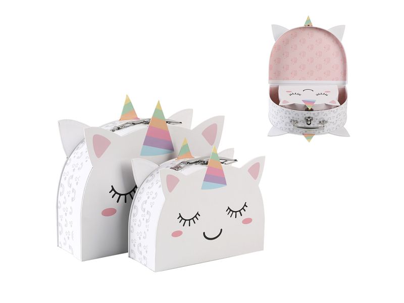 Boîte cadeaux en papier avec poignée - Set de 2 pièces - Licorne 
