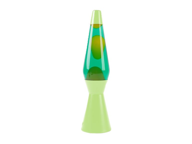 Lampe Lave 36cm Base verte, liquide jaune, cire jaune