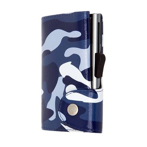 Porte-cartes RFID Cuir imprimé Camouflage Bleu / Boîtier Gris 