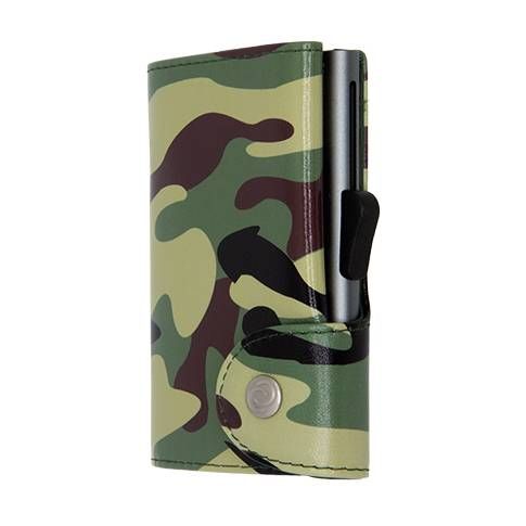 Porte-cartes RFID Cuir imprimé Camouflage Vert / Boîtier Gris 