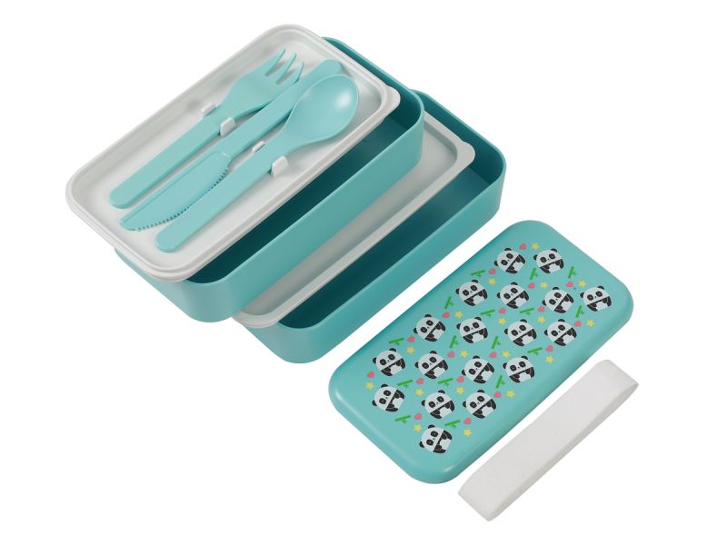 Lunch Box, Set 2 Box & couverts Panda 650 ml