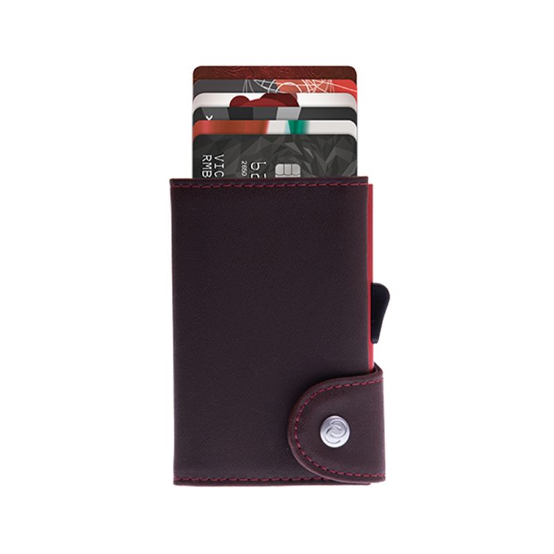 Porte-Cartes RFID Cuir Prestige Auburn / Boîtier Rouge 