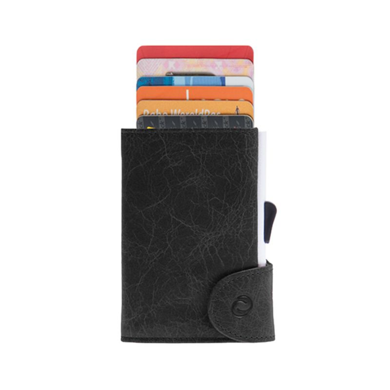 Porte-Cartes RFID cuir Vintage Blackwood Noir / Boîtier Argent 