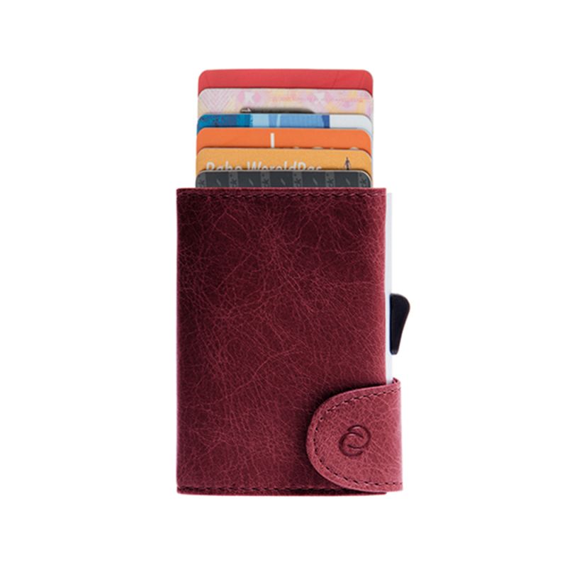 Porte-Cartes RFID cuir Vintage Bordeaux / Boîtier Argent 