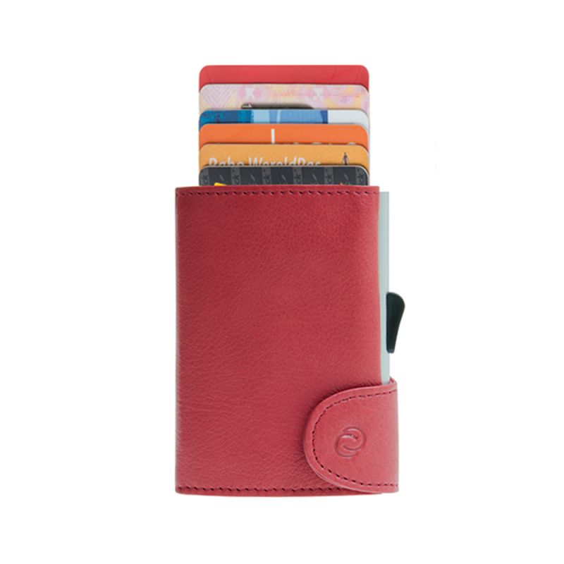 Porte-Cartes RFID Cuir Rouge Ciliegia / Boîtier Argent 